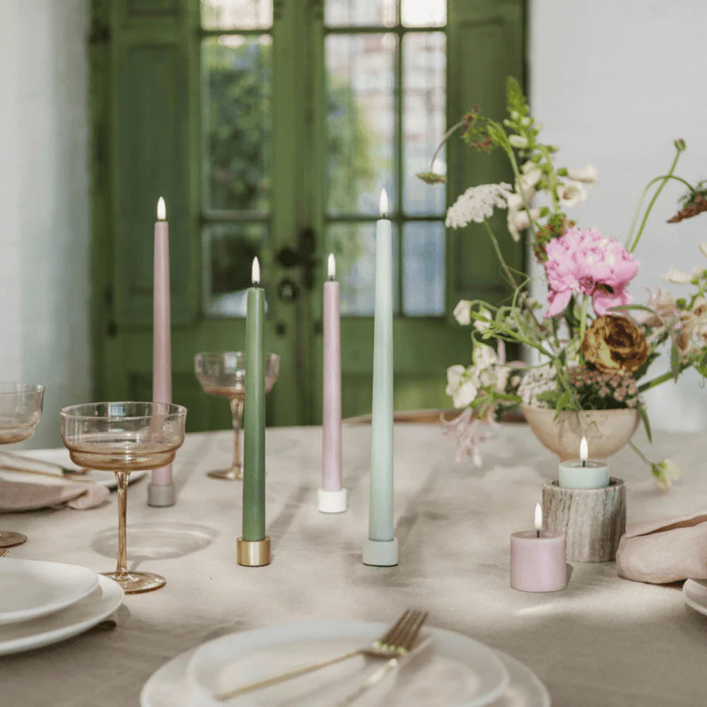 LED lys stearin avsmalnet, Olivengrønn, 2-pack