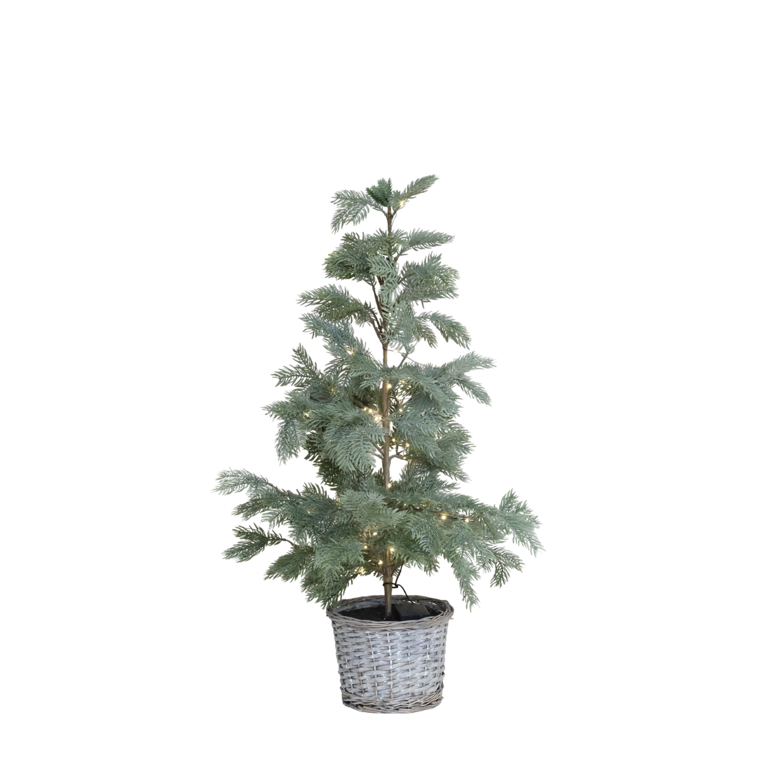 Grantre med kurv og LED-lys H90