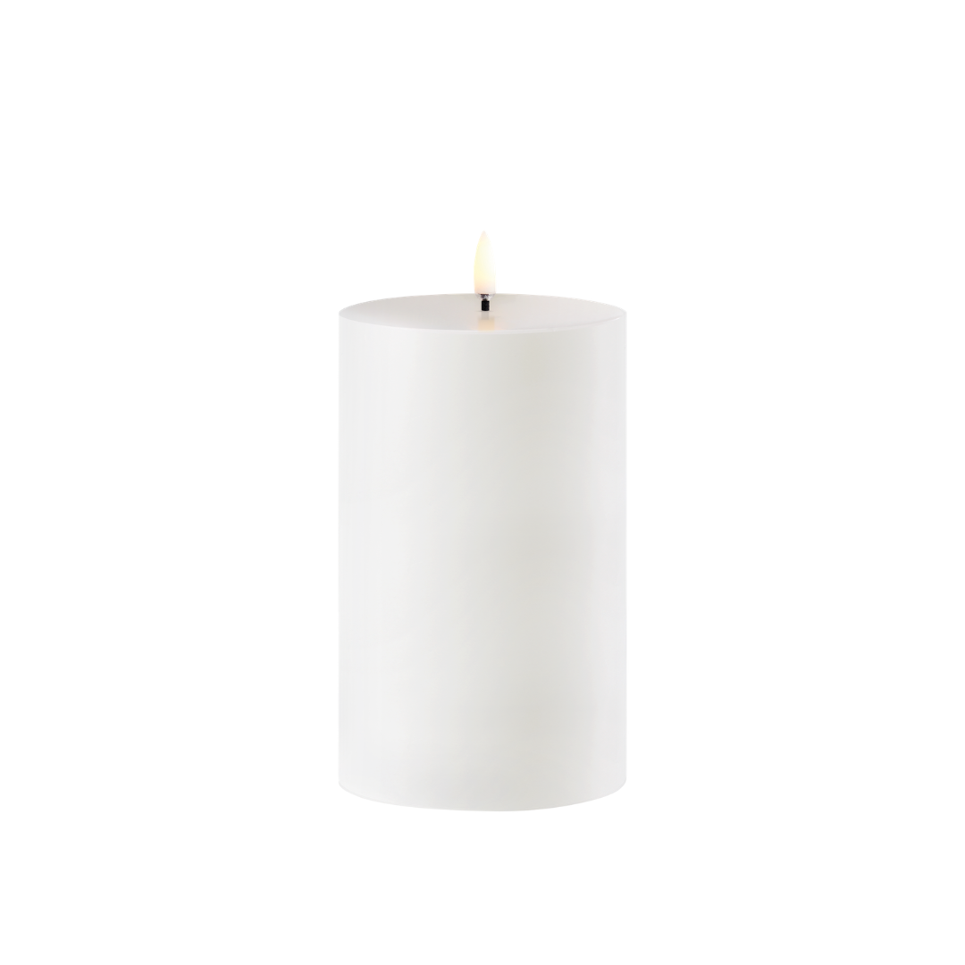 Outdoor LED pillar candle, White, 8,4x15 cm
