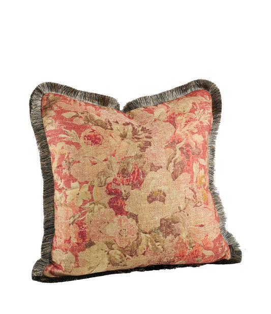 ROSEWOOD FLOWER rouge CC fringe grey/beige 50x50