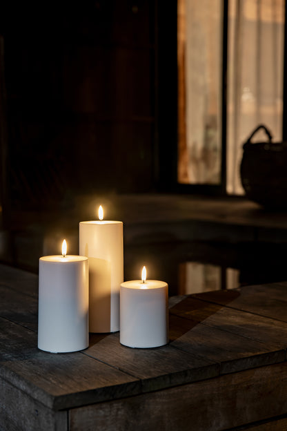 Outdoor LED pillar candle, White, 8,4x10 cm